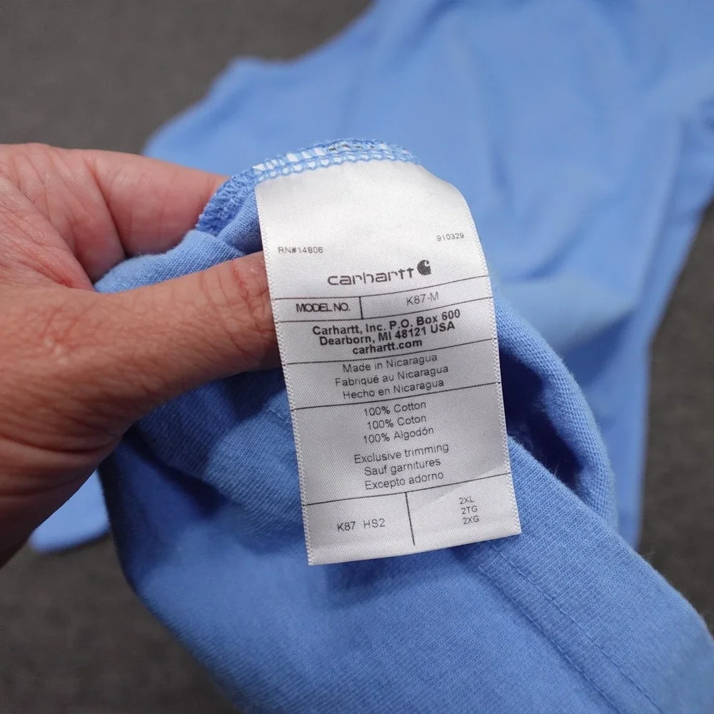 Carhartt Shirt Mens 2XL Blue Short Sleeve Pocket Tee Loose Fit Tagless Workwear